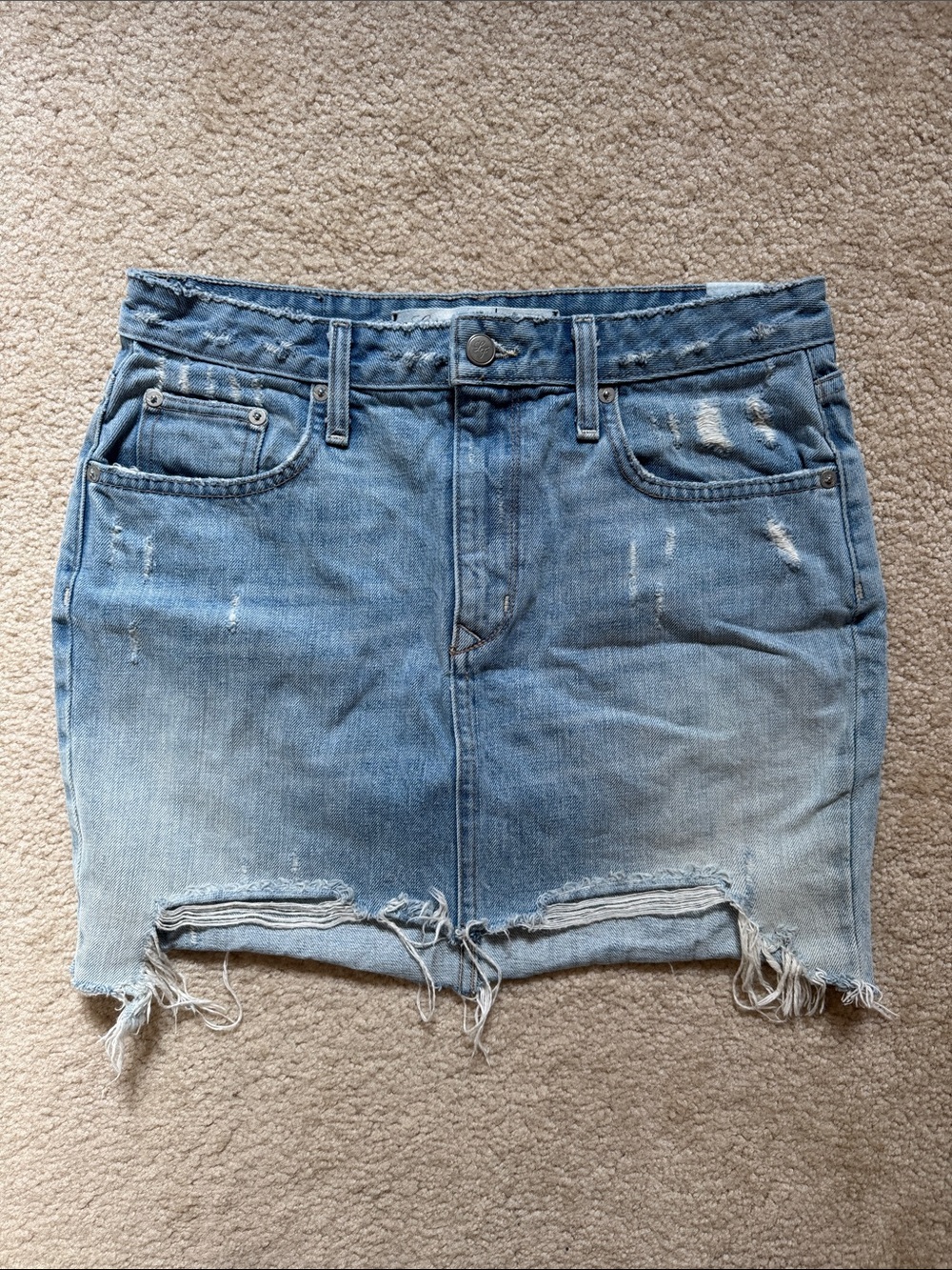 Lovers + Friends Distressed Light Blue Denim Mini Skirt